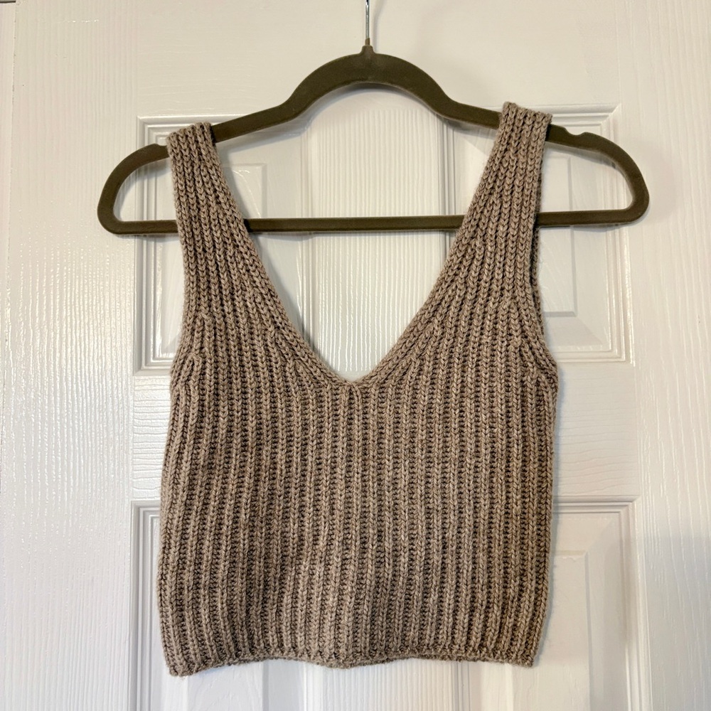 The Drop Sylvie Ribbed Sweater Tank Heather Mushroom XS NWT